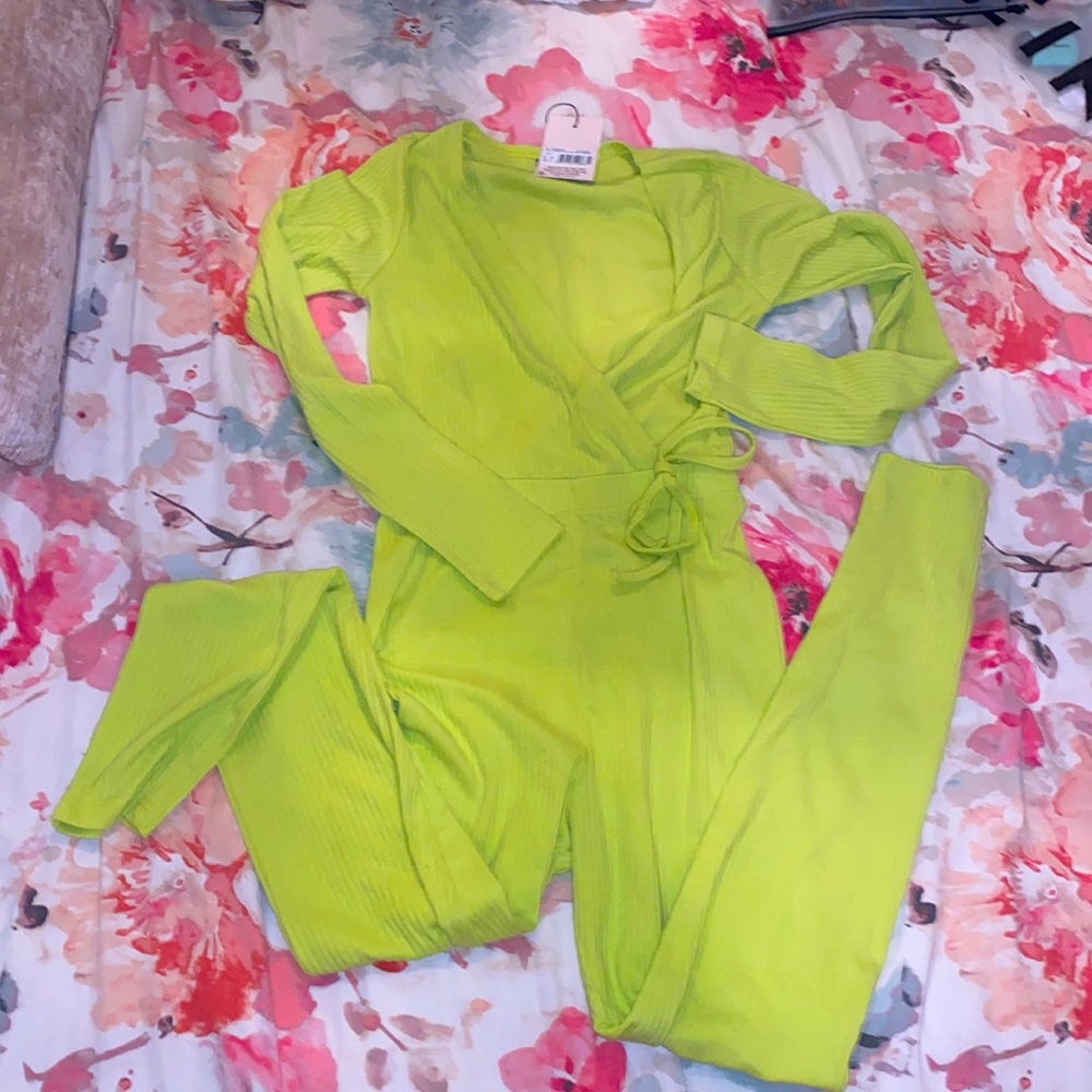 Lime green cotton blend jumpsuit